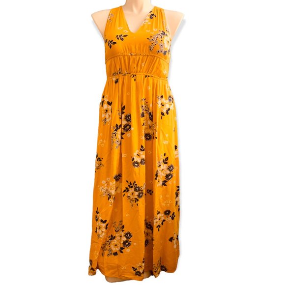 JAPNA | Yellow Floral Racerback Summer Maxi Dress | Sz S - Picture 1 of 15